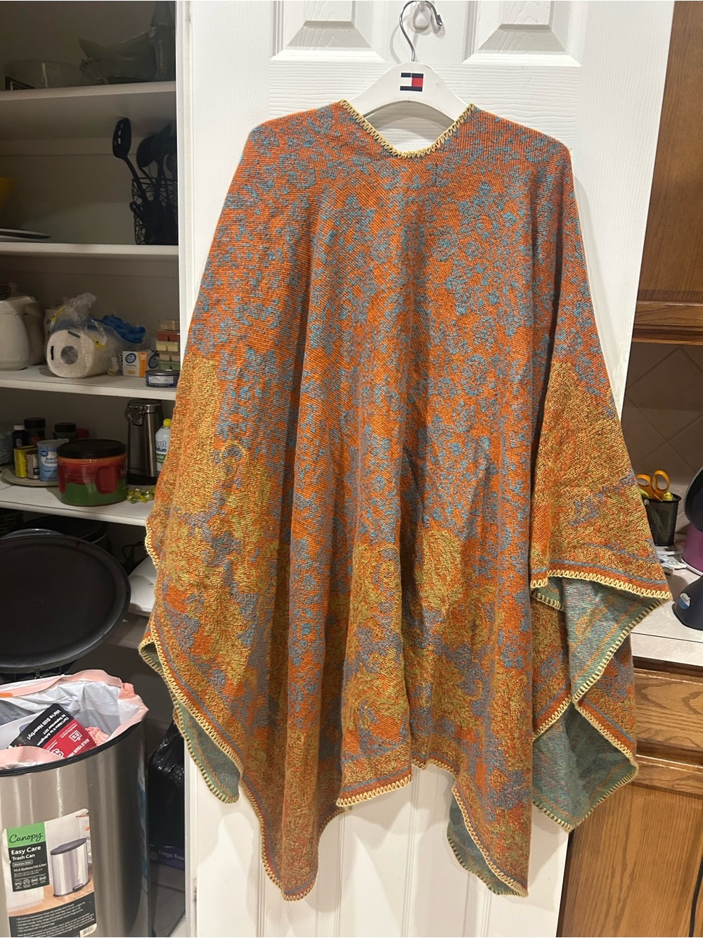 Cider Orange & Teal Paisley Knit Shawl Poncho - Picture 4 of 5